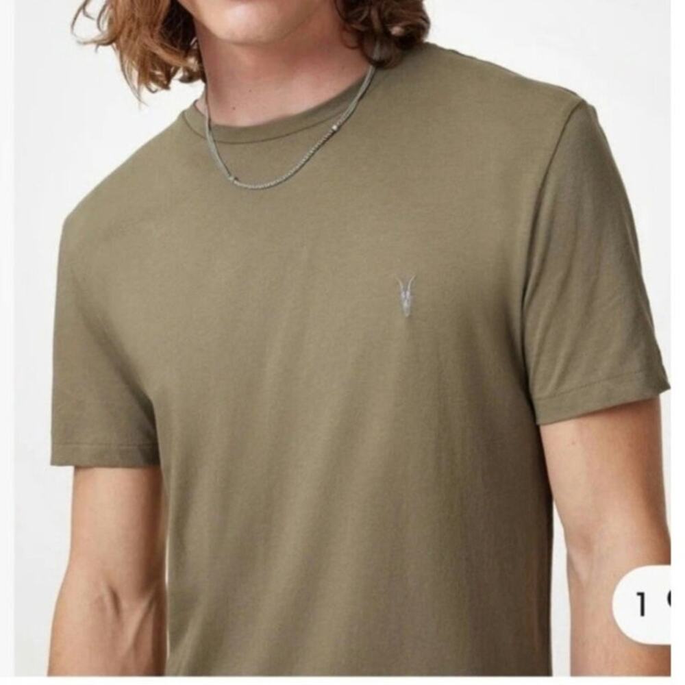 ALLSAINTS Tonic Ramskull Logo Crewneck T-Shirt Olive Green XXL Slim Fit #Grunge